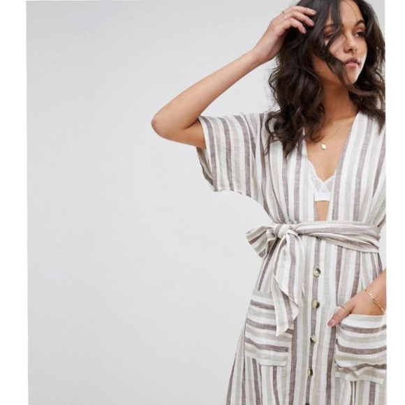Free People Monday Light Grey Striped Midi Dress - Picture 6 of 16